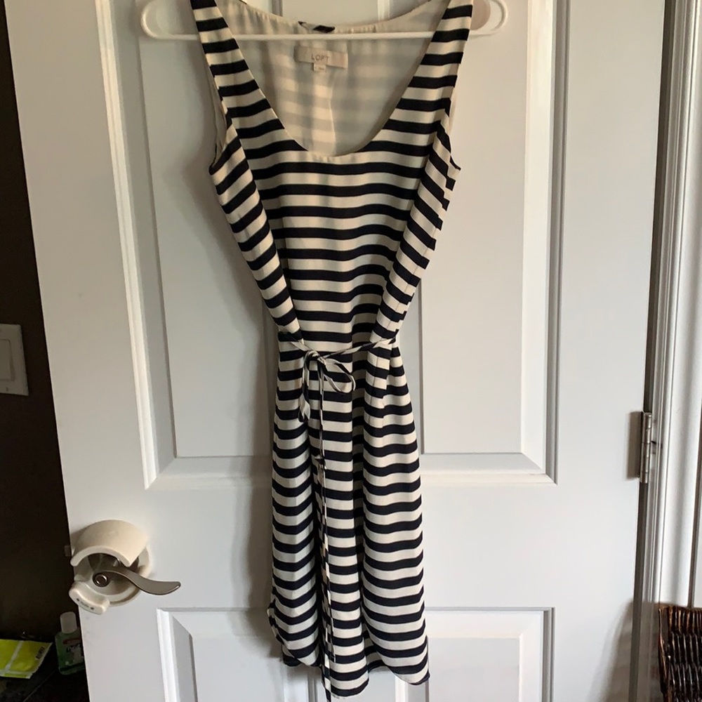 Navy Striped Dress Loft Sz Small